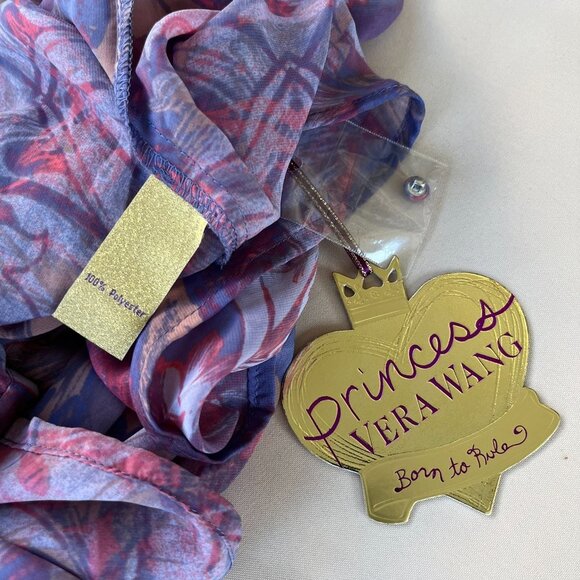 Vera Wang Princess Sheer Leaf Prints Tunic 3/4 Puff Sleeve Multicolor Size Small - Picture 5 of 6